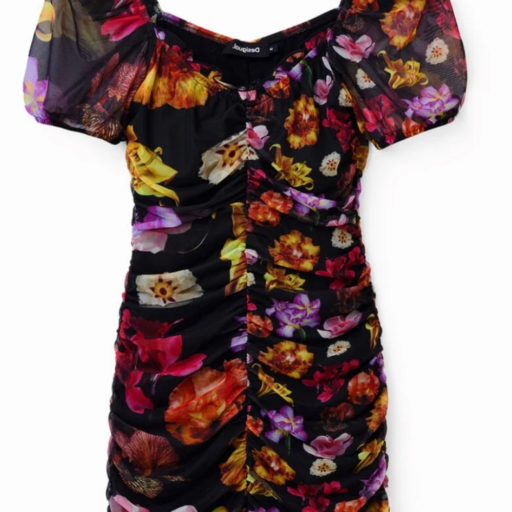 Desigual Purple and Orange Sheath Dress with Puff Sleeves